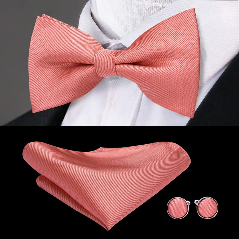 Dubulle Mens Coral Suspenders and Pre tied Bow Tie with 6 Clips Pocket Square Y Shape Adjustable Braces - Image 3